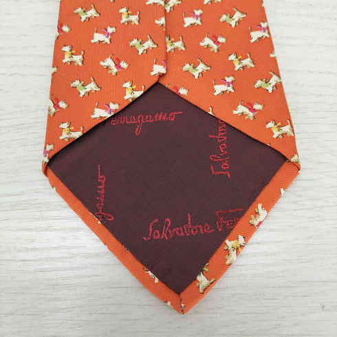 サルヴァトーレフェラガモ Salvatore Ferragamo 犬柄 シルクネクタイ メンズ