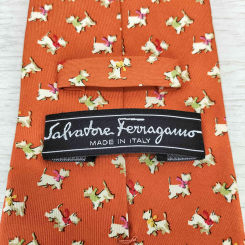サルヴァトーレフェラガモ Salvatore Ferragamo 犬柄 シルクネクタイ メンズ
