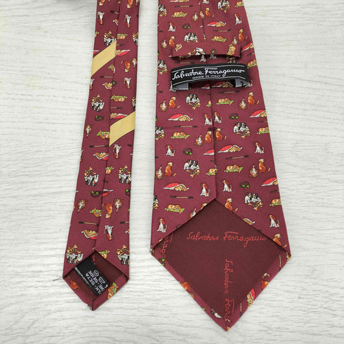 サルヴァトーレフェラガモ Salvatore Ferragamo 犬柄 シルクネクタイ メンズ