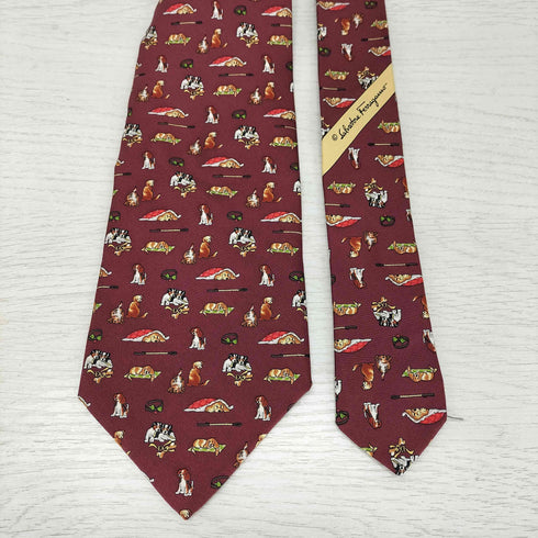 サルヴァトーレフェラガモ Salvatore Ferragamo 犬柄 シルクネクタイ メンズ