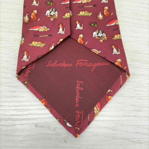 サルヴァトーレフェラガモ Salvatore Ferragamo 犬柄 シルクネクタイ メンズ