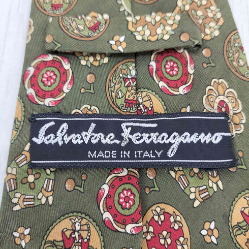 サルヴァトーレフェラガモ Salvatore Ferragamo 総柄 シルクネクタイ メンズ