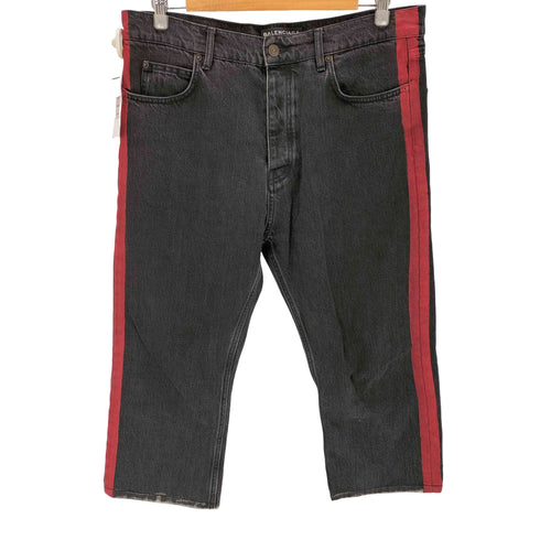 バレンシアガ BALENCIAGA 17SS Red Stripe Denim サイドライン 七分丈デニムパンツ メンズ 33