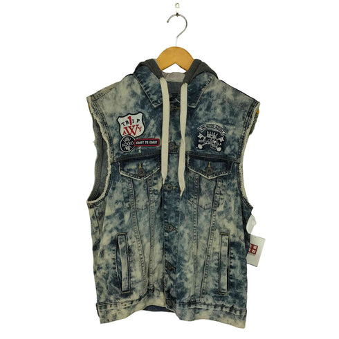 エコーアンリミテッド ECKO UNLTD ブリーチデザイン フーデッドデニムベスト メンズ JPN:M