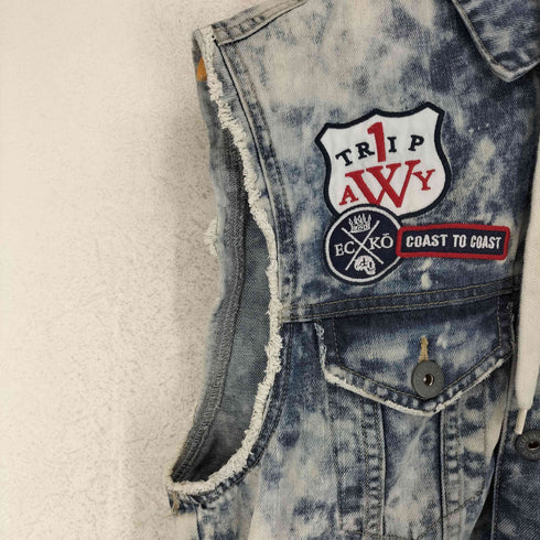 エコーアンリミテッド ECKO UNLTD ブリーチデザイン フーデッドデニムベスト メンズ JPN:M