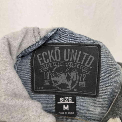エコーアンリミテッド ECKO UNLTD ブリーチデザイン フーデッドデニムベスト メンズ JPN:M