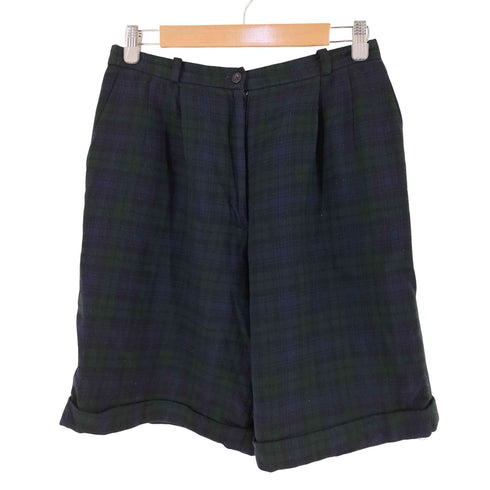 タルボット TALBOTS USA製 ウール100 ブラックウォッチ柄 1タックチェック ハーフパンツ レディース 8