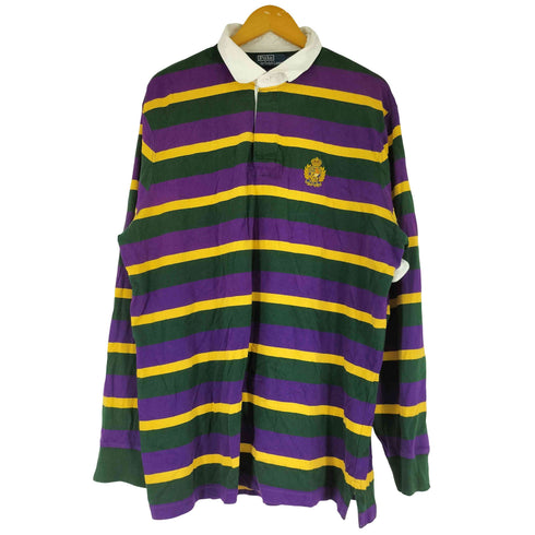 ポロバイラルフローレン Polo by RALPH LAUREN エンブレム刺繍 ボーダー柄 長袖 ポロシャツ ラガーシャツ メンズ import:XL