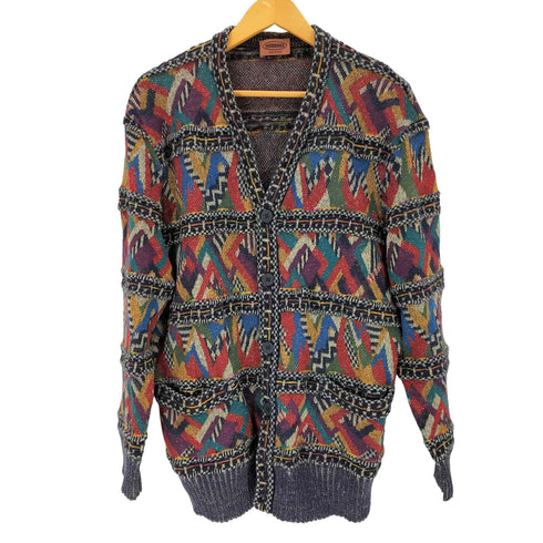 ミッソーニ MISSONI 90s 幾何学 総柄 3D ニット カーディガン メンズ