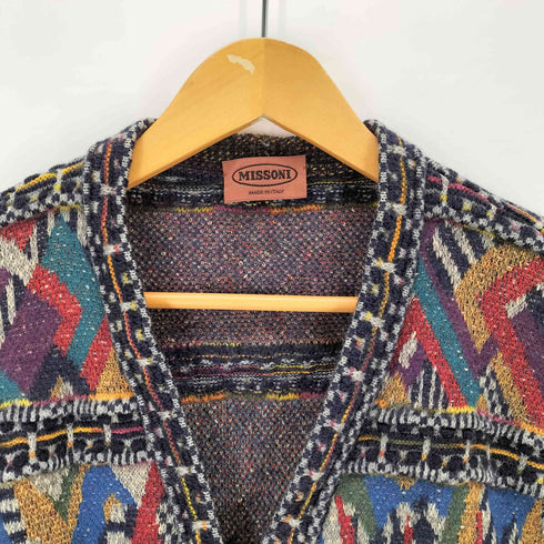 ミッソーニ MISSONI 90s 幾何学 総柄 3D ニット カーディガン メンズ