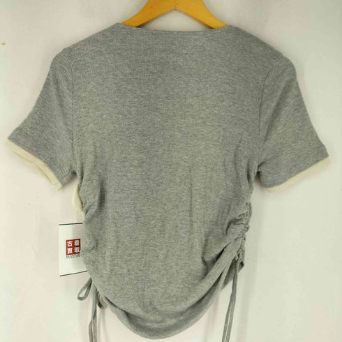 ザラ ZARA レイヤードデザイン サイドギャザー ヘンリーネック ショートスリーブ カットソー レディース import:L