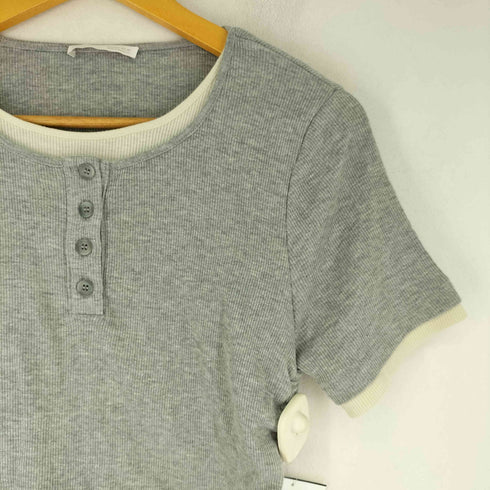 ザラ ZARA レイヤードデザイン サイドギャザー ヘンリーネック ショートスリーブ カットソー レディース import:L