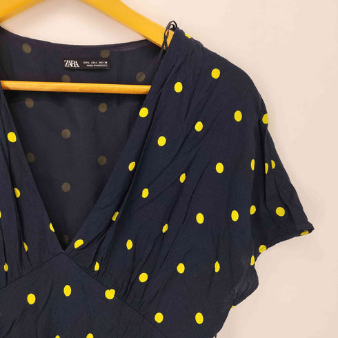 ザラ ZARA ドット柄 半袖ロングワンピース レディース import:L