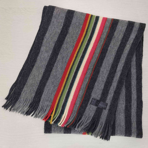 ポールスミス Paul Smith ドイツ製 ロゴ刺繍 ウール100% マルチストライプ マフラー メンズ