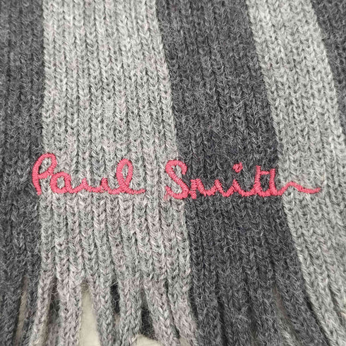ポールスミス Paul Smith ドイツ製 ロゴ刺繍 ウール100% マルチストライプ マフラー メンズ