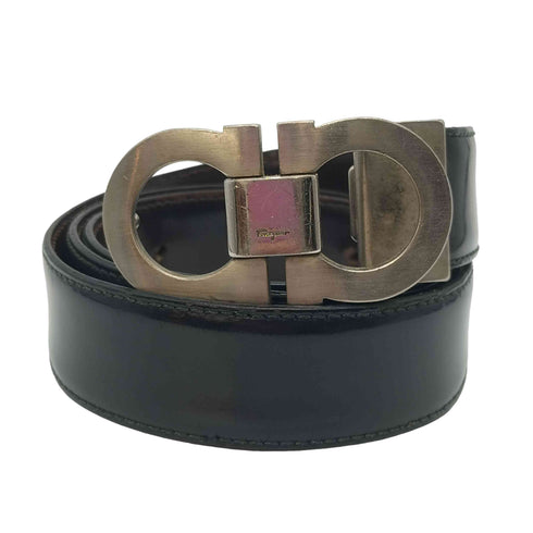 サルヴァトーレフェラガモ Salvatore Ferragamo イタリア製 ガンチーニ ガラスレザー ベルト メンズ