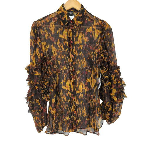 ジャンポールゴルチエフェム Jean Paul GAULTIER FEMME 90s- 総柄 シルク フリル シアー シャツ ブラウス レディース 40