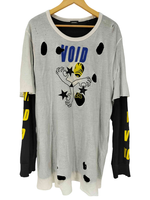 ディーゼル DIESEL VOID フェイクレイヤード ダメージ グラフィック カットソー メンズ import:XL