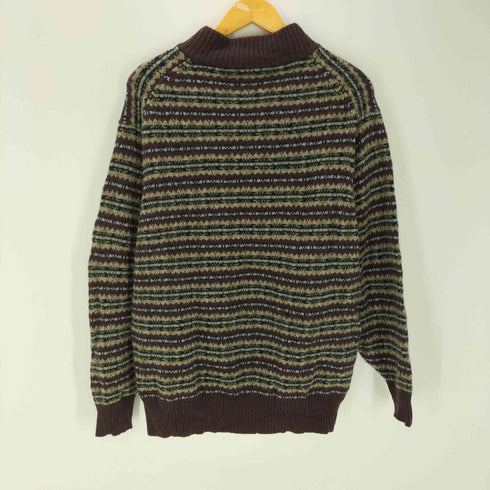 エディーバウアー Eddie Bauer ボーダー 総柄 ハーフ ボタン ヘンリーネック ニット セーター メンズ import:L