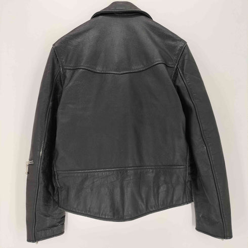 本革 LEATHER ダブルストラップ ジップデザイン レザー ダブルライダースジャケット メンズ L