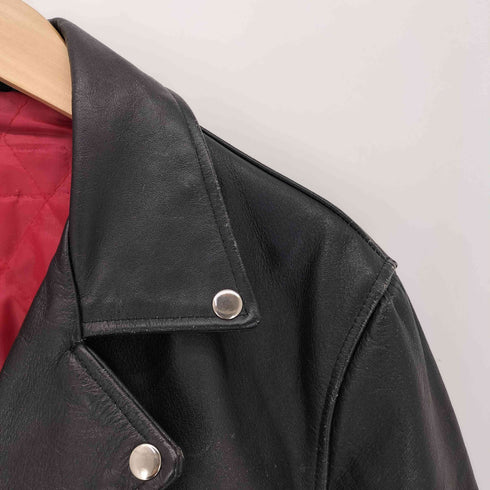 本革 LEATHER ダブルストラップ ジップデザイン レザー ダブルライダースジャケット メンズ L