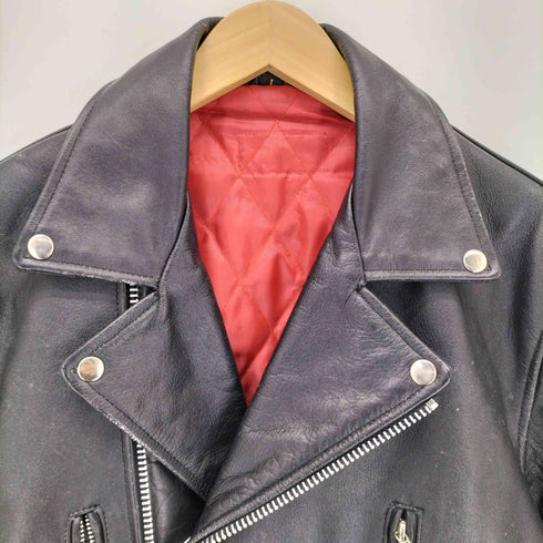 本革 LEATHER ダブルストラップ ジップデザイン レザー ダブルライダースジャケット メンズ L