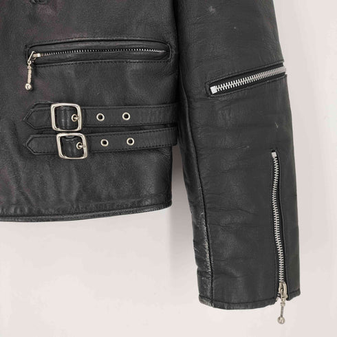 本革 LEATHER ダブルストラップ ジップデザイン レザー ダブルライダースジャケット メンズ L