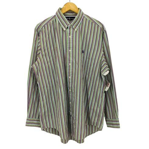 ラルフローレン RALPH LAUREN CLASSIC FIT ポニー 刺繍 マルチストライプ ボタンダウン シャツ メンズ 16 1/2 L