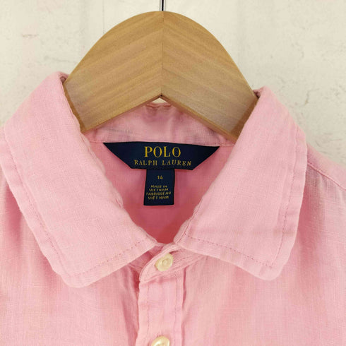 ポロラルフローレン POLO RALPH LAUREN ポニー刺繍 レギュラーカラー 長袖 リネン シャツ レディース 14