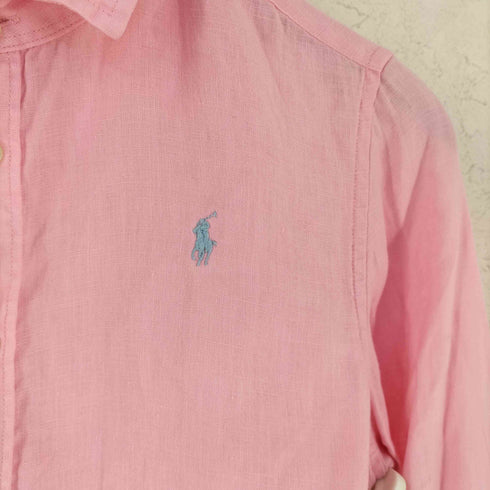ポロラルフローレン POLO RALPH LAUREN ポニー刺繍 レギュラーカラー 長袖 リネン シャツ レディース 14