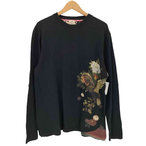 百花繚乱 刺繍 和柄 クルーネックTシャツ メンズ XL
