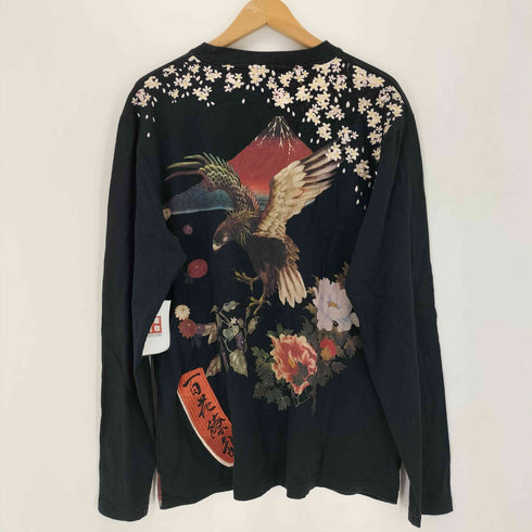 百花繚乱 刺繍 和柄 クルーネックTシャツ メンズ XL