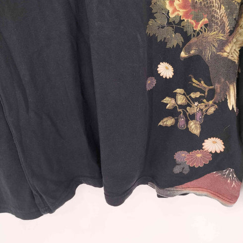百花繚乱 刺繍 和柄 クルーネックTシャツ メンズ XL
