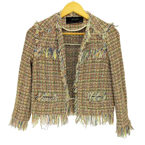 ザラ ZARA ノーカラー ツイードジャケット レディース import:XS