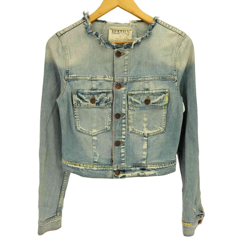 TEXTILE USA製 ステッチ ノーカラー デニムジャケット Y2K レディース import:S