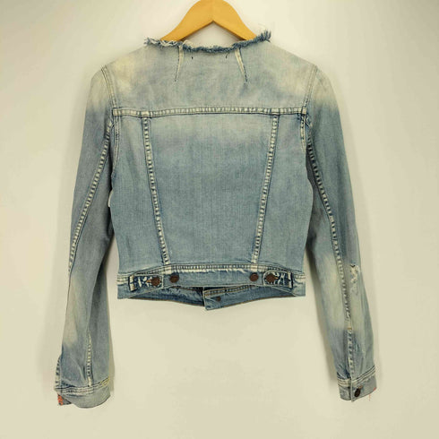 TEXTILE USA製 ステッチ ノーカラー デニムジャケット Y2K レディース import:S