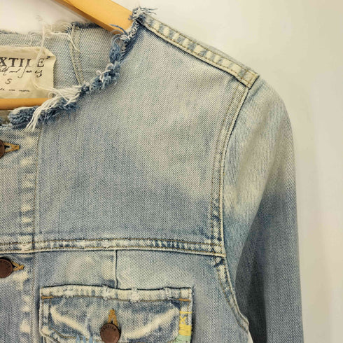 TEXTILE USA製 ステッチ ノーカラー デニムジャケット Y2K レディース import:S