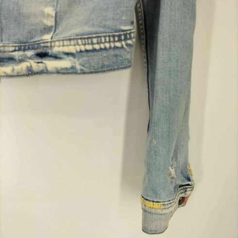 TEXTILE USA製 ステッチ ノーカラー デニムジャケット Y2K レディース import:S