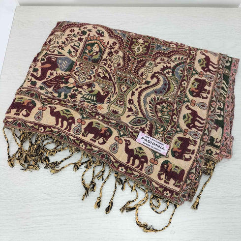 パシュミナ PASHMINA インド製 カシミヤ100% 総柄 ストール レディース