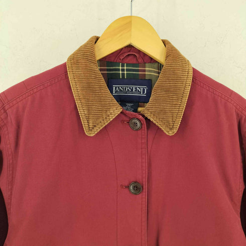ランズエンド LANDS END 90s コットン 裏地チェック 襟コーデュロイ カバーオール ジャケット レディース S