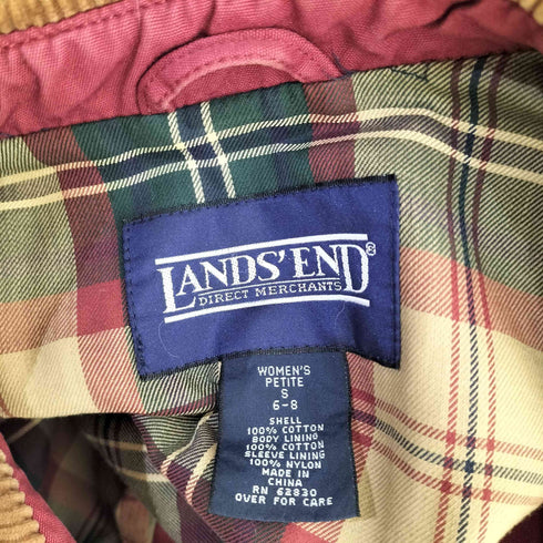 ランズエンド LANDS END 90s コットン 裏地チェック 襟コーデュロイ カバーオール ジャケット レディース S