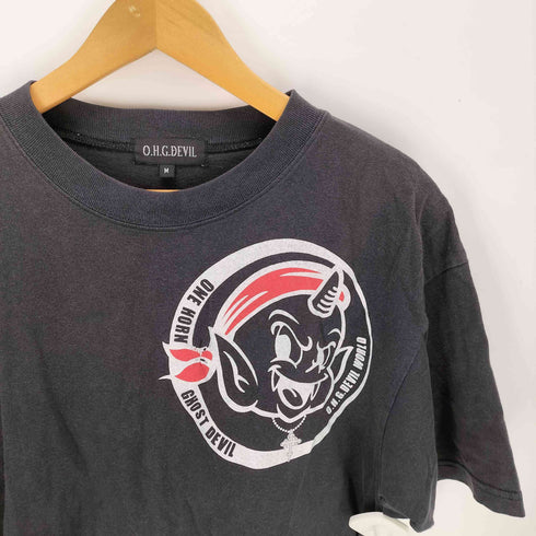 90s O.H.G DEVIL ワンホーン ゴースト デビル カジュアルロゴプリント半袖Tシャツ メンズ M