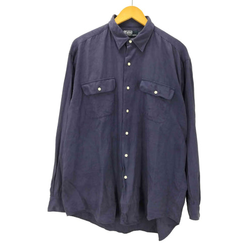 ポロバイラルフローレン Polo by RALPH LAUREN 90S BENFORD SILK COTTON ベンフォード ポニー無し 絹 シルク コットン L/S ダブル フラップ ポケット シャツ メンズ import:L