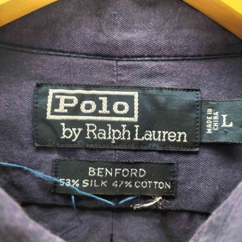 ポロバイラルフローレン Polo by RALPH LAUREN 90S BENFORD SILK COTTON ベンフォード ポニー無し 絹 シルク コットン L/S ダブル フラップ ポケット シャツ メンズ import:L
