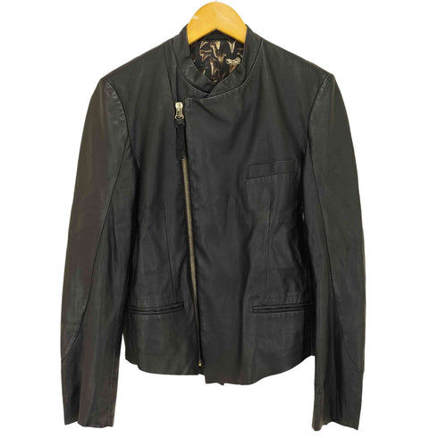 ポールスミス Paul Smith 裏地 総柄 シープスキン ノーカラー ダブル ライダース ジャケット メンズ import:M
