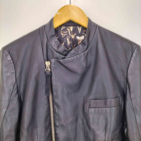 ポールスミス Paul Smith 裏地 総柄 シープスキン ノーカラー ダブル ライダース ジャケット メンズ import:M