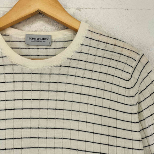 ジョンスメドレー JOHN SMEDLEY イングランド製 ウール ボーダー クルーネック長袖 ニット レディース S