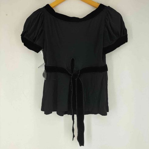 イヴサンローラン Yves Saint Laurent rive gauche イタリア製 半袖 ベロア切替 レーヨンブラウス レディース import:S