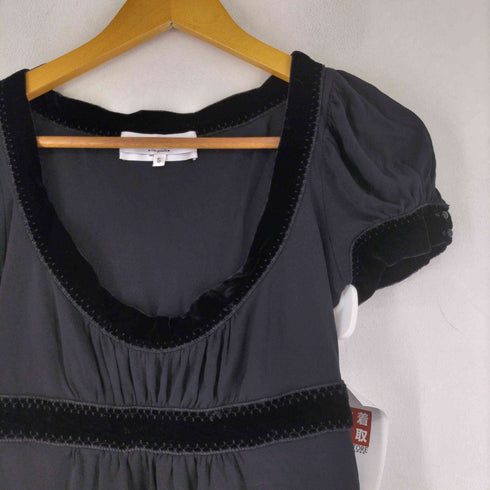 イヴサンローラン Yves Saint Laurent rive gauche イタリア製 半袖 ベロア切替 レーヨンブラウス レディース import:S