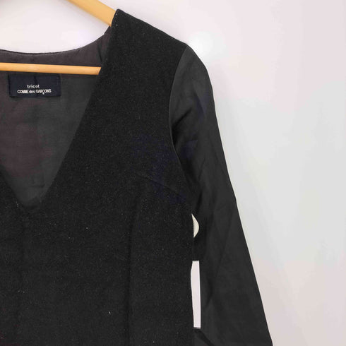 トリココムデギャルソン tricot COMME des GARCONS 80-90s サテン切り替えVネックニット シャツ レディース